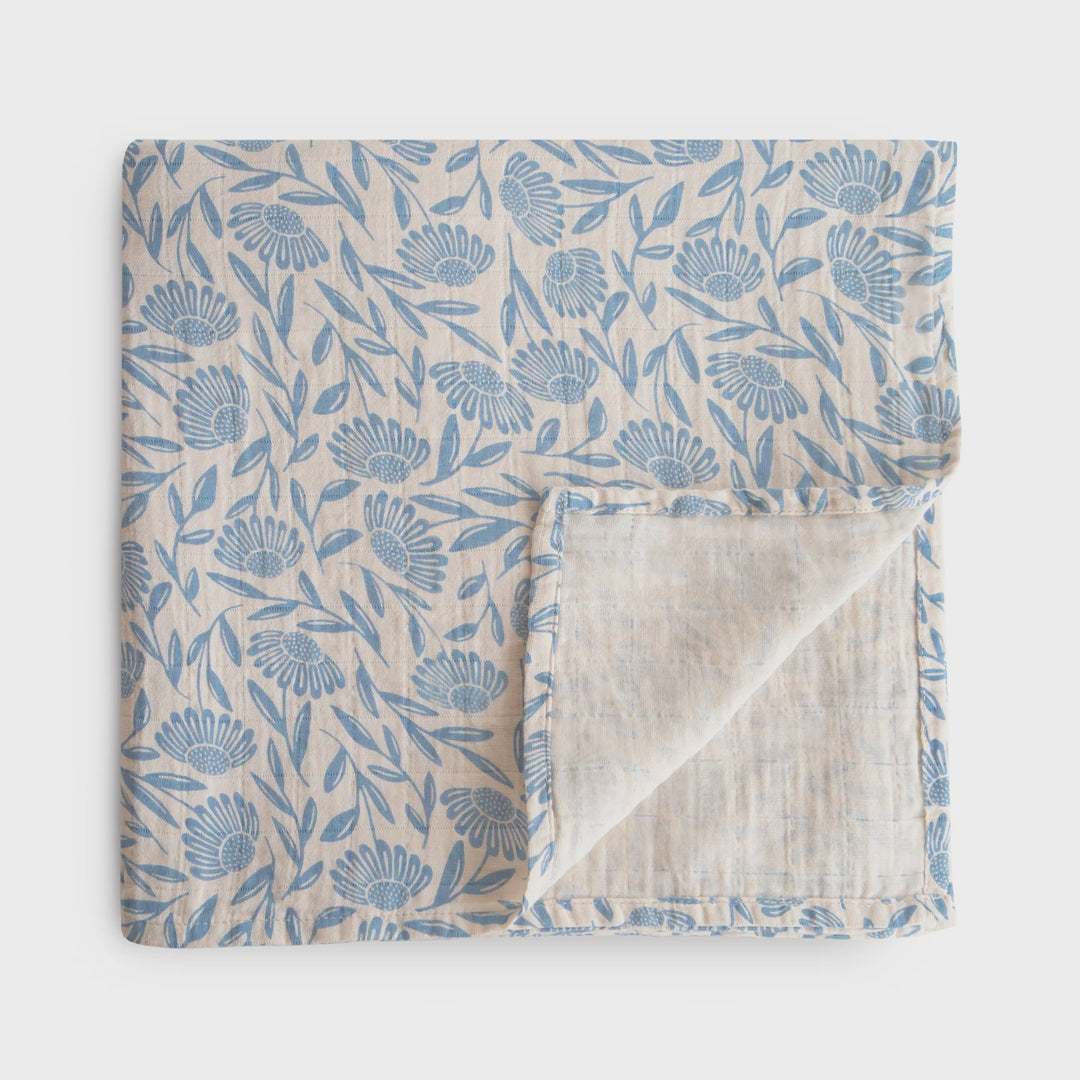 Blue Flowers Muslin Swaddle