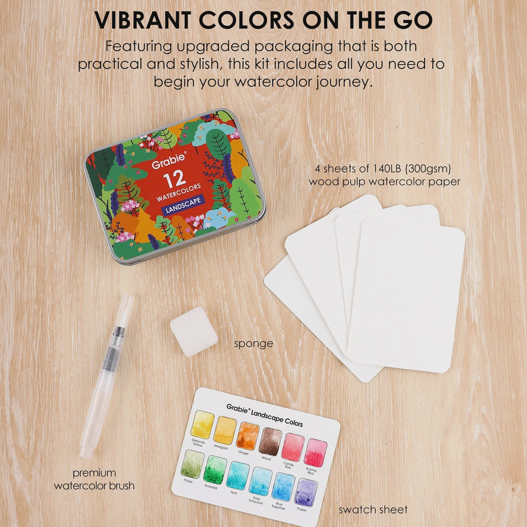 Watercolor Pocket Set w Brush - Landscape Colors