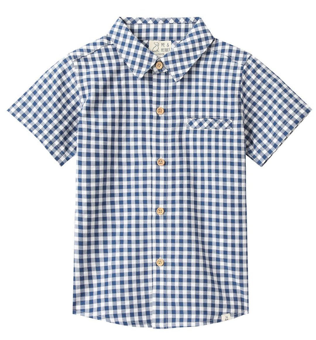 Mens Blue Gingham Button Up
